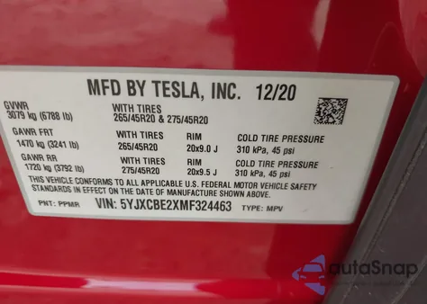 2021 Tesla Model X Long Range Dual Motor All-Wheel Drive/Long Range Plus Dual Motor All-Wheel Drive z USA, uszkodzony, nr VIN 5YJXCBE2XMF324463